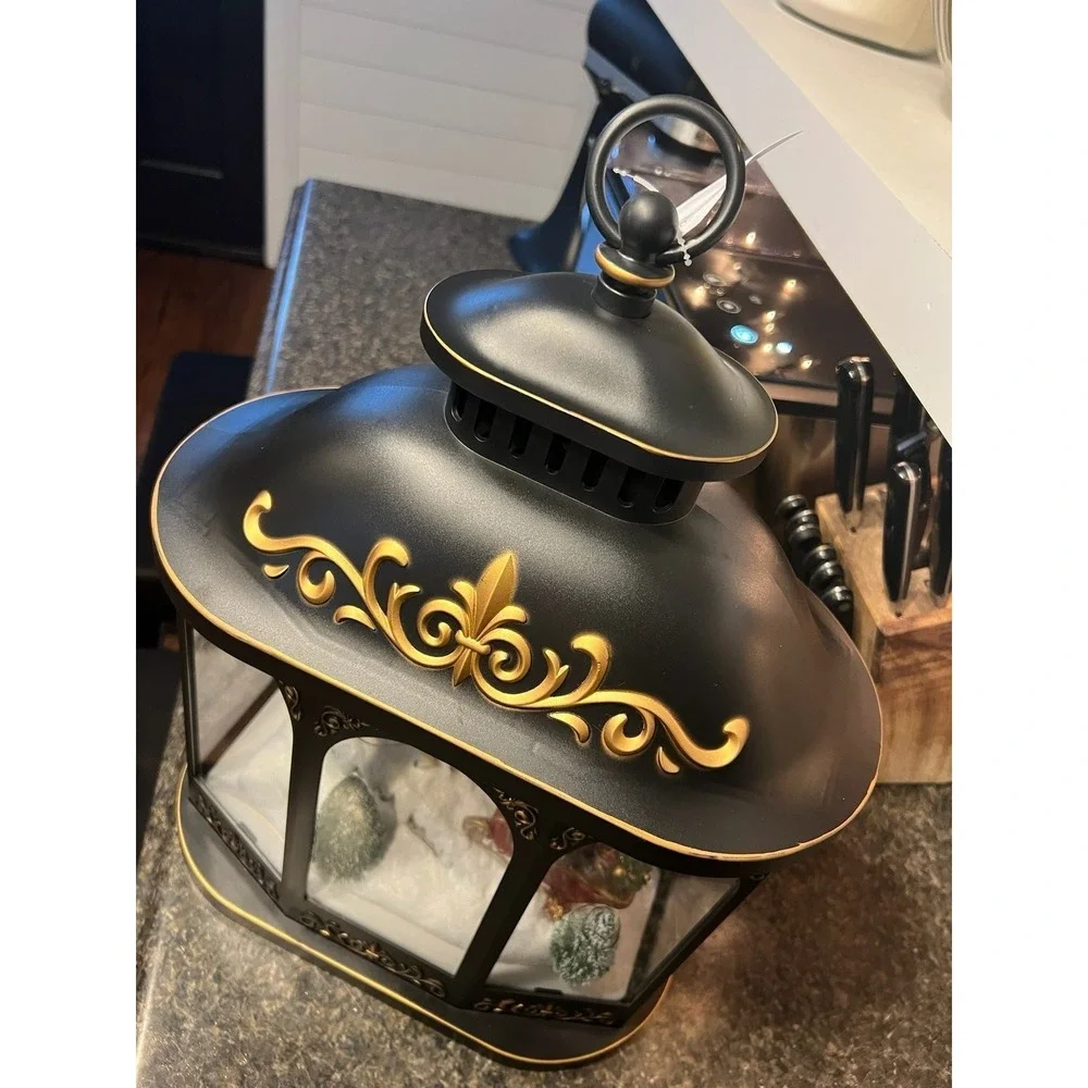 Christmas Illuminated Lantern with Interior Holiday Scene by Valerie Parr Hill